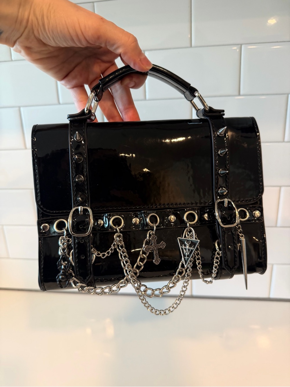 Dolls Kills Widow Black Patent Purse - Sacred Chain Handbag